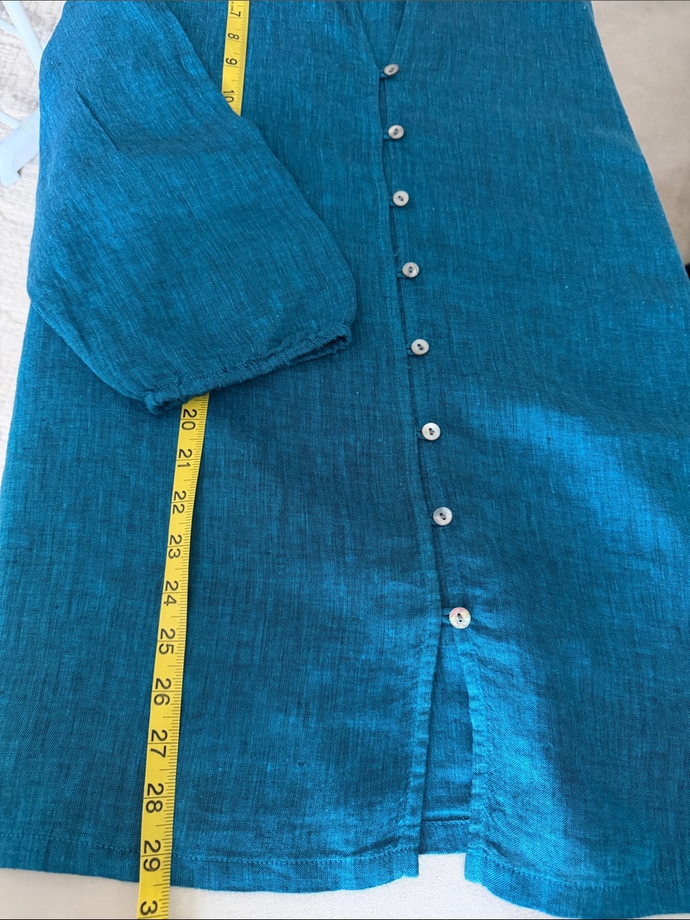 Pure Jill Womens L 100% Linen Teal Button Front Tunic Top Long Sleeve Large - Picture 8 of 9